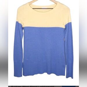 LILY PULITZER BLUE & BEIGE COLOR BLOCK WOOL BLEND LONG CREW NECK SWEATER